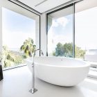 Bathroom Design Colored Fascinating Bathroom Design With White Colored Bathtub White Colored Marble Floor And Silver Stainless Faucet Hotels & Resorts Fabulous Modern Villa In Spain With White Living Room Appearance