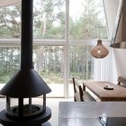 Rattan Shaped Above Fascinating Rattan Shaped Pendant Lamp Above The Wooden Desk And Double Long Chairs In Chalet Lagunen Residence Dream Homes Luminous And Shining House With Contemporary Yet Balanced Color Palette