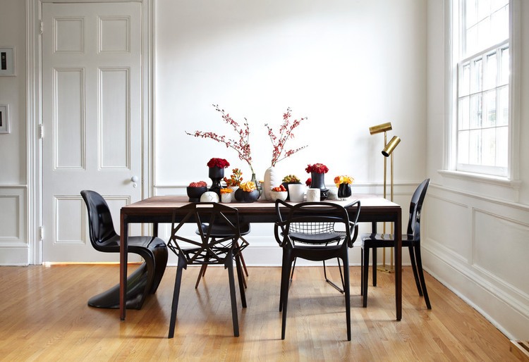 Black Custom Wooden Glorious Black Custom Chairs Surrounding Wooden Dining Table With Colorful Flower As Centerpiece Of Modern Residence Dream Homes  Beautiful Art Deco Home With Views Of Contemporary Interiors