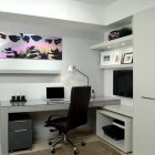 Looking Modern In Good Looking Modern Home Office In Florida With Unassuming Simplicity With Grey Desk And Black Wheel Chair Decorated With Beautiful Wall Picture Office & Workspace Elegant And Modern Home Office Design For A Stylish Working Space