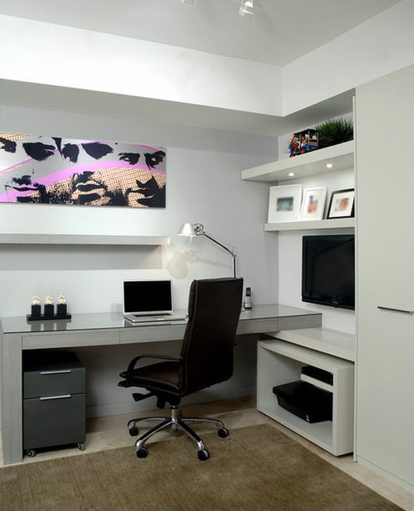 Looking Modern In Good Looking Modern Home Office In Florida With Unassuming Simplicity With Grey Desk And Black Wheel Chair Decorated With Beautiful Wall Picture Office & Workspace  Elegant And Modern Home Office Design For A Stylish Working Space