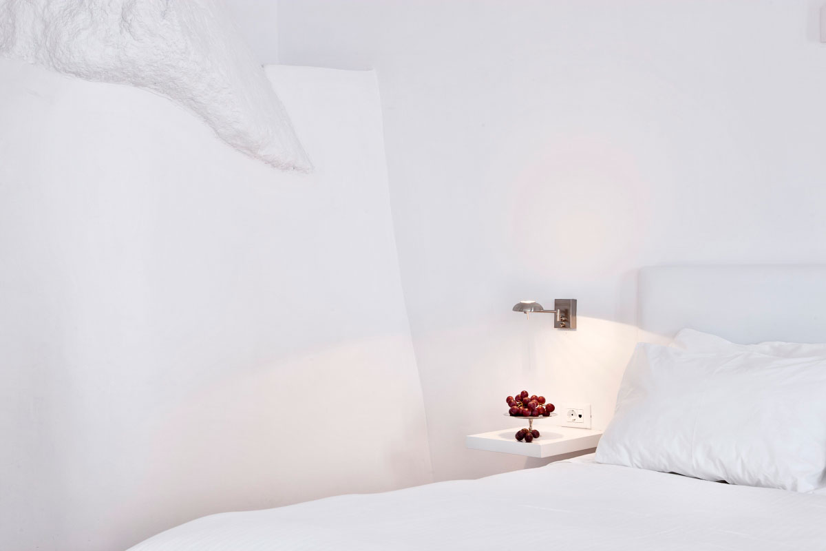 Bedroom Design Hotels Gorgeous Bedroom Design In Katikies Hotels In Oia Applied White Bedding Ideas Use Upholstered Headboard Design Interior Design Classy And Elegant White Home With Breathtaking Panoramic Sea Views