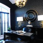 Futuristic Pendant Dark Gorgeous Futuristic Pendant Light Above Dark Desk And Leather Chairs Fancy Wallpaper Glaring Drum Table Lamps Office Decorating Ideas For Men Office & Workspace Masculine Office Decoration Ideas For Men Who Live In Modern Lifestyle