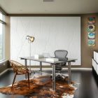 Artistic And Office Great Artistic And Stylish Home Office Space To Inspire Your Work Space With Patterned White Wall And Stainless Steel Furniture Office & Workspace Elegant And Modern Home Office Design For A Stylish Working Space