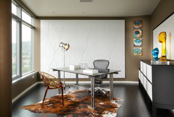 Artistic And Office Great Artistic And Stylish Home Office Space To Inspire Your Work Space With Patterned White Wall And Stainless Steel Furniture Office & Workspace  Elegant And Modern Home Office Design For A Stylish Working Space