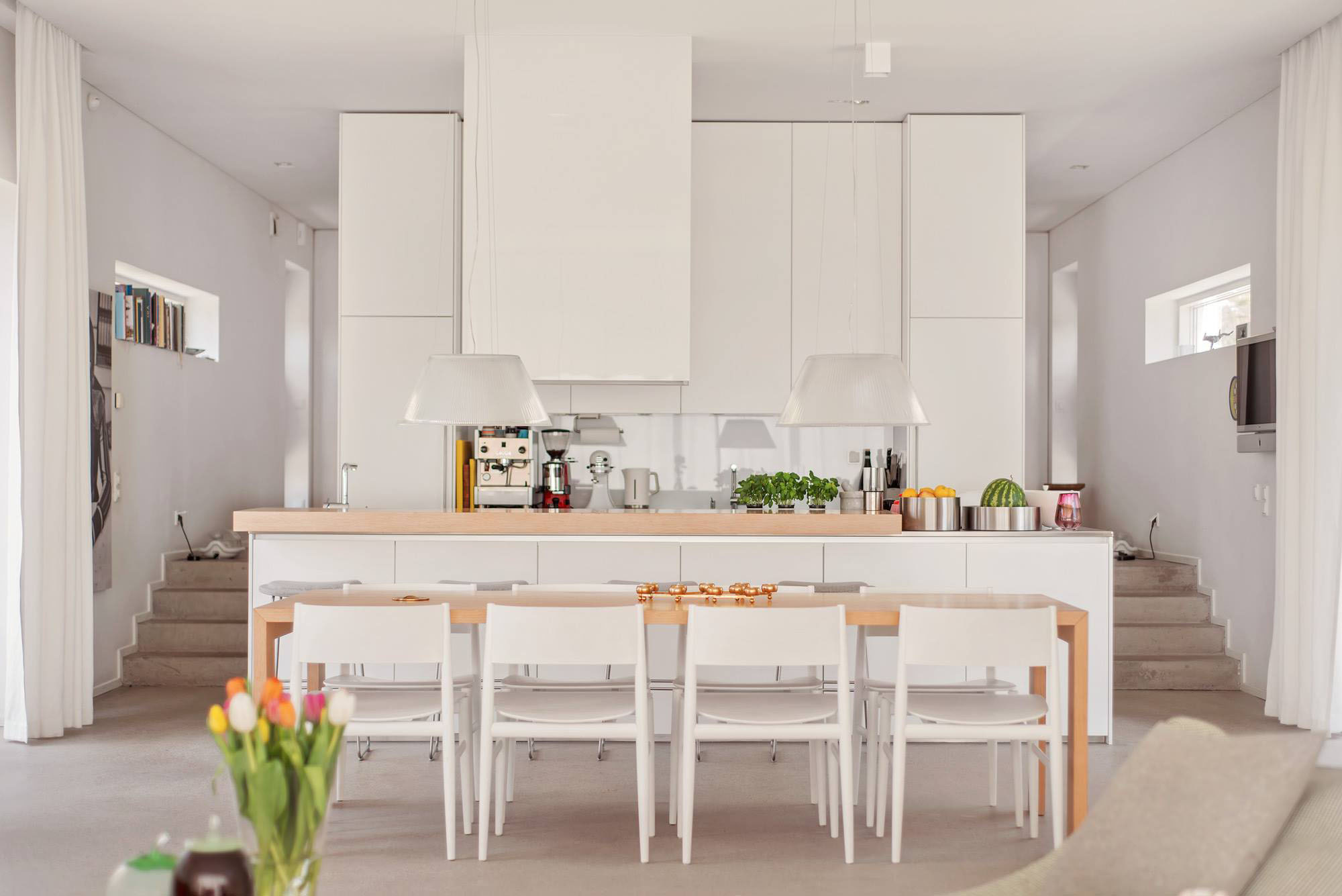 White Painted Near Hygienic White Painted Modern Villa Near Stockholm Kitchen Idea Seen From Living Room With Island And Hood Dream Homes Stunningly Beautiful Villa Decorated In Modern Scandinavian Style