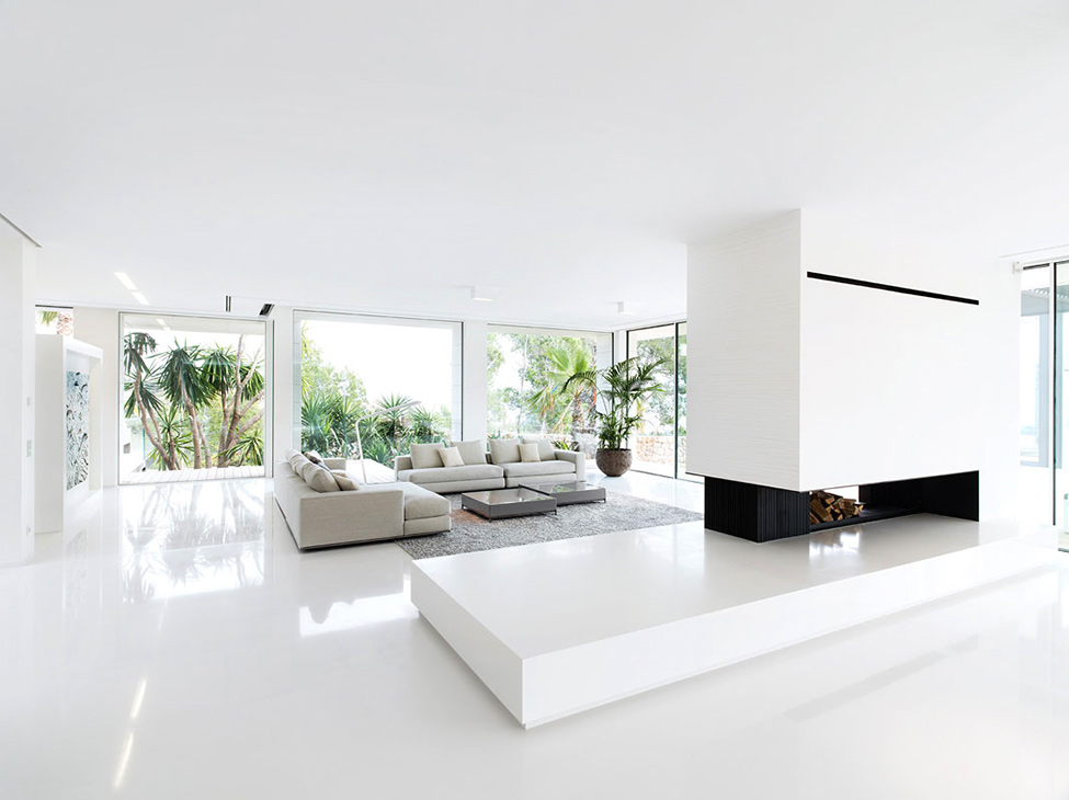 Living Room Grey Impressive Living Room Design With Grey Colored Rug Carpet White Soft Sofa And White Colored Marble Floor Hotels & Resorts Fabulous Modern Villa In Spain With White Living Room Appearance