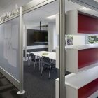 Details In And Interesting Details In The Fun And Colorful Office Ideas Meeting Room With Long White Table And Grey Chairs Office & Workspace Fascinating Modern Office With Colorful Furniture Your Home Needs