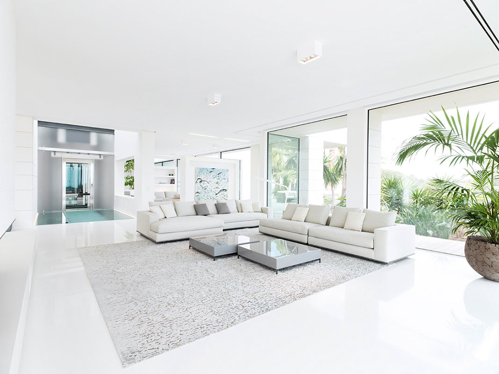 Living Room White Interesting Living Room Design With White Colored Sectional Sofa And White Colored Low Wooden Table Hotels & Resorts  Fabulous Modern Villa In Spain With White Living Room Appearance