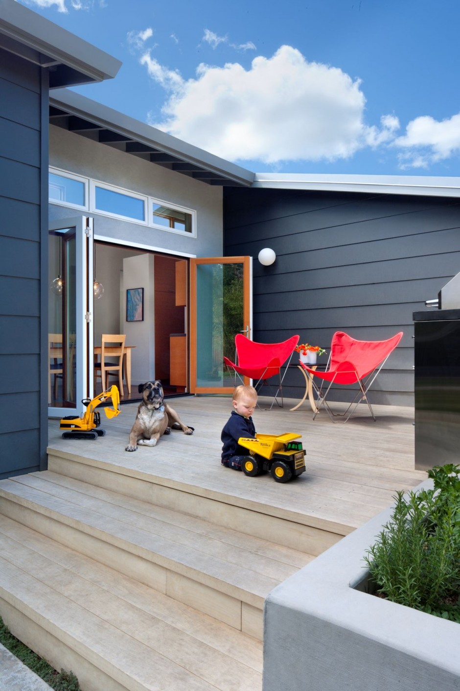 Red Butterfly In Interesting Red Butterfly Chairs Put In Cloud Street Residence By AWA Raised Deck In Backyard With Neat Planters Dream Homes Modern Minimalist Cottage Plans With Dream House Style Of Cloud Street Residence