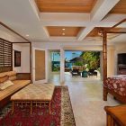 Wooden Bench Hale Long Wooden Bench In The Hale Makena Maui Residence Bedroom With Artistic Red Carpet And Wooden Nightstands Dream Homes Luxurious Modern Villa With Beautiful Swimming Pool For Your Family