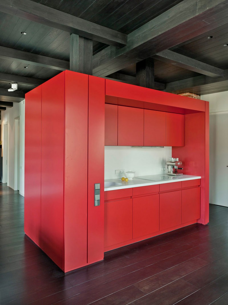 Pink Cabinets Drawers Lovely Pink Cabinets And Pink Drawers Near White Backsplash In The Apartment Renovation In Moscow Kitchen Interior Design Elegant Contemporary Ideas For Interior Of Modern Studio Flat In Red And White Color