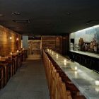 Small Candle Effect Mesmerizing Small Candle On White Effect Marble Long Desk In Pio Pio Restaurant By Sebastian Marsical Studio On Gray Rug Restaurant Stunning Wood Restaurant With Minimalist Decoration Approach