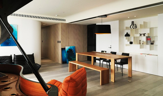 Apartment Interior Deep Minimalist Apartment Interior Decorated With Deep Blue Painting Standing On Floor Or Studded On Center Wall Apartments Delightful Simple Interior Design In Neutral Palette And Vivid Furniture