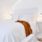 Design Of In Minimalist Design Of Katikies Hotels In Oia Suite Room With Modern White Bedding Applied Soft Headboard Ideas Interior Design Classy And Elegant White Home With Breathtaking Panoramic Sea Views