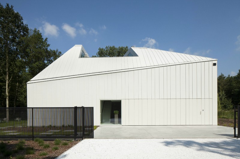 Facade View House Minimalist Facade View Of The House VMVK With White Wall And Wide Glass Walls Near Black Gate Dream Homes  Chic Modern Belgian House With Elegant Interior Designs