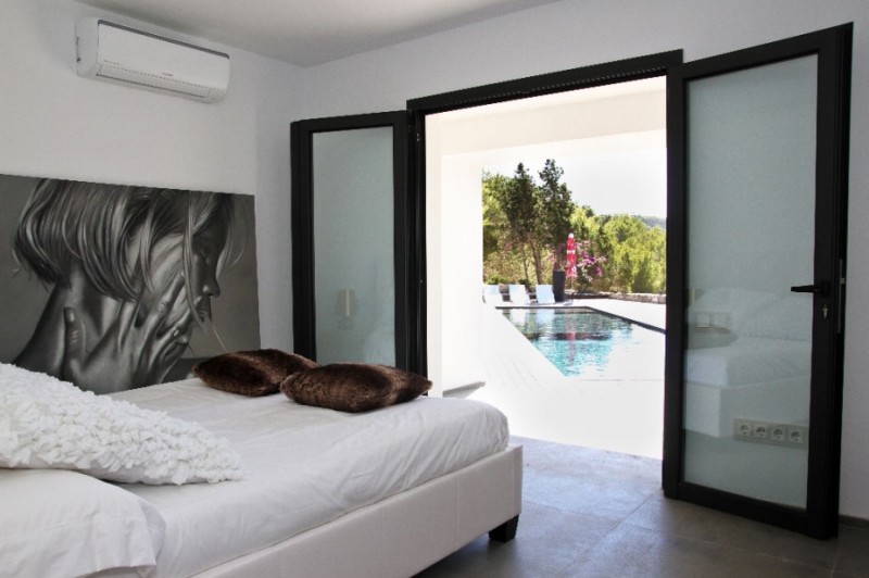 Villa By Bedroom Minimalist Villa By The Sea Bedroom With White Bed And White Mattress Near The Wide Grey Painting Dream Homes  Beautiful And Contemporary Spanish Villa With Open Living Room