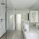 Bathroom With And Modern Bathroom With White Sinks And White Vanity Near The Glass Shower Space In House VMVK Dream Homes Chic Modern Belgian House With Elegant Interior Designs