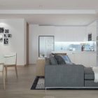Light Grey With Modern Light Grey Sectional Couch With Chaise Placed To Face Wooden TV Stand With Inset Bookcase On The Top Dream Homes Comfortable Living Room Space For An Elegant Modern Home Decoration