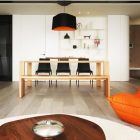 Placement Of Table Neat Placement Of Wooden Dining Table Bench And Black Chairs In Apartment Unitary Room Seen From Lounge Apartments Delightful Simple Interior Design In Neutral Palette And Vivid Furniture