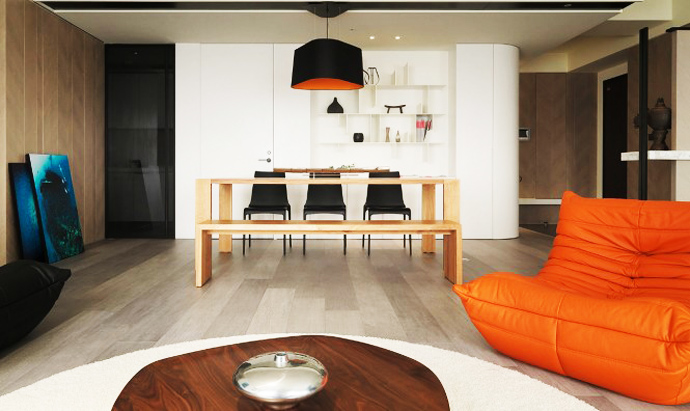 Placement Of Table Neat Placement Of Wooden Dining Table Bench And Black Chairs In Apartment Unitary Room Seen From Lounge Apartments  Delightful Simple Interior Design In Neutral Palette And Vivid Furniture