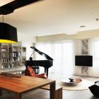 Setting Of Apartment Nice Setting Of Illumination Above Apartment Dining Room Table Set And Next To Sofa With Standing Lamp In Black Apartments Delightful Simple Interior Design In Neutral Palette And Vivid Furniture