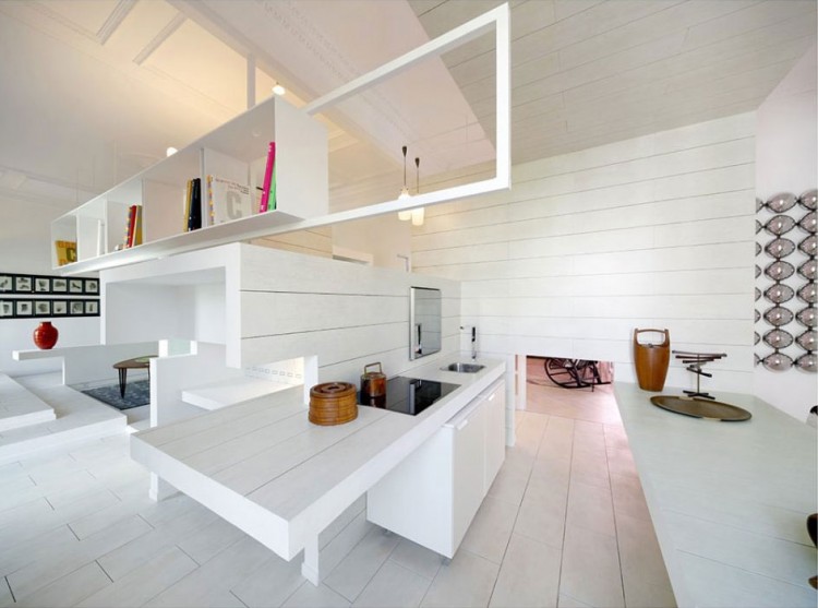 Details In House Simple Details In The Ceramic House Madrid Spain White Kitchen With White Cabinets And White Counter Interior Design Elegant Ceramic Interior Design With Beautiful Dining And Kitchen Partition