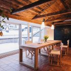 Dining Space Scandinavian Simple Dining Space In The Scandinavian Apartment Stockholm With Long Wooden Table And Wooden Chairs Under Bright Lamps Interior Design Excellent Cozy Interior Using Wooden Construction Domination