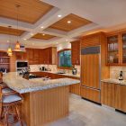 Kitchen In Makena Simple Kitchen In The Hale Makena Maui Residence With Wooden Island And Rattan Stools Facing Wooden Cabinets Dream Homes Luxurious Modern Villa With Beautiful Swimming Pool For Your Family