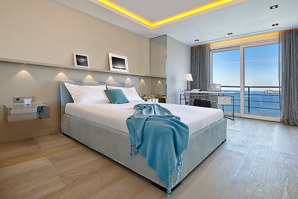 Mallorca Villa Wooden Sleek Mallorca Villa Bedroom Applied Wooden Floor And Floating Side Table Also White Duvet Cover Dream Homes Luxurious Contemporary Mediterranean Villa With Sophisticated Interior Style