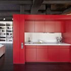 Kitchen Counter Apartment Small Kitchen Counter In The Apartment Renovation In Moscow With Pink Cabinets And Drawers Near White Backsplash Interior Design Elegant Contemporary Ideas For Interior Of Modern Studio Flat In Red And White Color