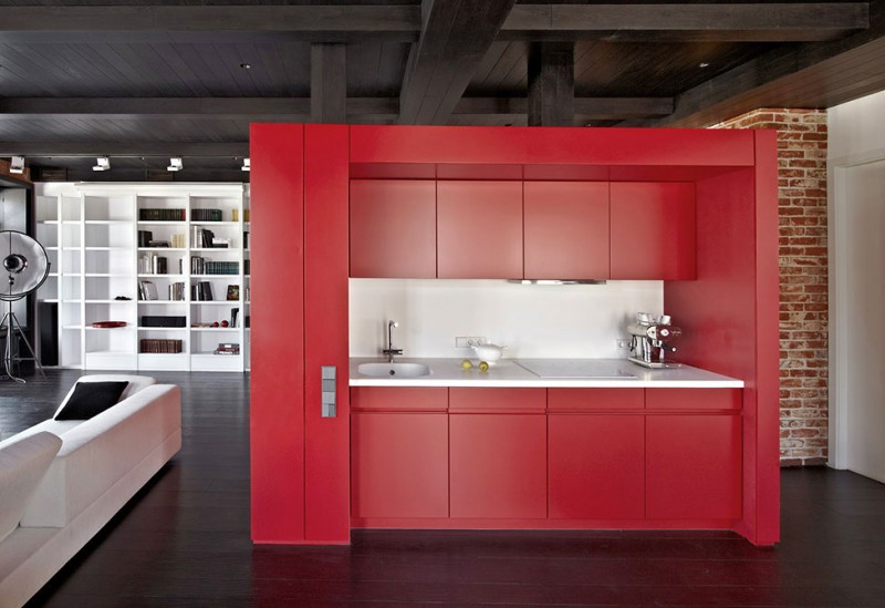 Kitchen Counter Apartment Small Kitchen Counter In The Apartment Renovation In Moscow With Pink Cabinets And Drawers Near White Backsplash Interior Design Elegant Contemporary Ideas For Interior Of Modern Studio Flat In Red And White Color