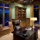 Office Decorating Men Spectacular Office Decorating Ideas For Men With Rustic Wood Bookcase Plaid Cushions On Wood Bench Dark Wood Desk Leather Swivel Chair Office & Workspace Masculine Office Decoration Ideas For Men Who Live In Modern Lifestyle