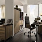 White Room Elegant Staggering White Room Reflected In Elegant Home Office Clad In Brown Wooden Surface With Wooden Furniture And Stainless Steel Legs Mixes Office & Workspace Elegant And Modern Home Office Design For A Stylish Working Space