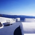 Rooftop Garden At Striking Rooftop Garden Design Ideas At Katikies Hotels In Oia Decorated With Upholstered Outdoor Bench Ideas Interior Design Classy And Elegant White Home With Breathtaking Panoramic Sea Views
