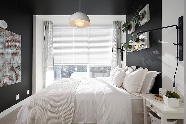 Black And Design Stunning Black And White Bedroom Design Applied White Duvet Cover And Black Painted Wall At Botanist Suite I3 Design Group Interior Design Elegant Botanical Interior Decoration Within Contemporary Modern Apartment