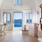 Hallway Design Hotels Stunning Hallway Design At Katikies Hotels In Oia Applied White Oak Floor And White Wall Decor White Fabric Sofa Interior Design Classy And Elegant White Home With Breathtaking Panoramic Sea Views (+18 New Images)