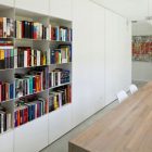 White Bookshelves House Tidy White Bookshelves In The House VMVK With Wide Wooden Table And White Chairs Under White Ceiling Dream Homes Chic Modern Belgian House With Elegant Interior Designs