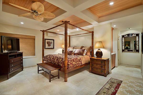 Interior Of Maui Traditional Interior Of Hale Makena Maui Residence Bedroom With Wooden Bed And Brown Quilt Near Wooden Nightstands Dream Homes Luxurious Modern Villa With Beautiful Swimming Pool For Your Family