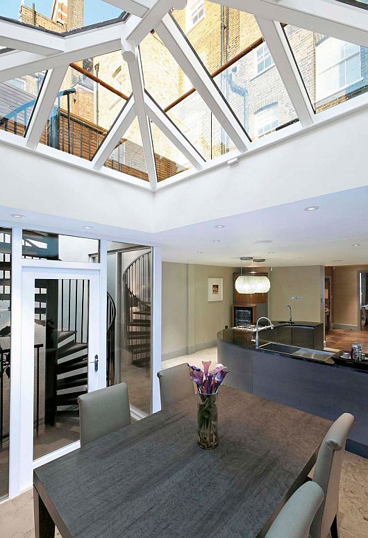 Glass Ceiling Ceiling Vaulted Glass Ceiling With Concrete Ceiling Beams Painted In White Letting Natural Light Comes Into Contemporary Wilton Place Townhouse Interior Design Classic Contemporary Townhouse With Blend Interior Design Style 