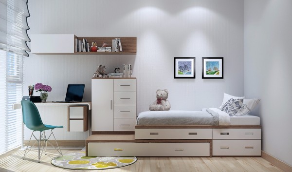Kids Bedroom With Versatile Kids Bedroom Interior Maximized With Kids Cabin Bed Featured With Patented Desk Chair And Wardrobe  Comfortable Living Room Space For An Elegant Modern Home Decoration