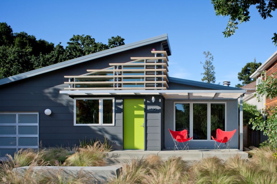 Light Green Accent Vibrant Light Green And Red Accent Displayed On Cloud Street Residence By AWA Facade Art To Hit The Grey Scheme Architecture Modern Minimalist Cottage Plans With Dream House Style Of Cloud Street Residence