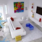 Living Rainbow In Wonderful Living Rainbow Design Interior In White Sofa Furniture In Modern Decor And Blue Coffee Table Design Ideas Interior Design Amazing Colorful Interior Design With White Palette And Beach Themes (+10 New Images)