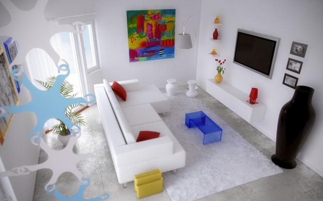 Living Rainbow In Wonderful Living Rainbow Design Interior In White Sofa Furniture In Modern Decor And Blue Coffee Table Design Ideas Kids Room Amazing Colorful Interior Design With White Palette And Beach Themes