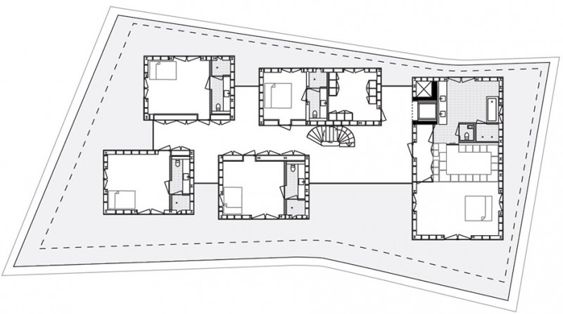 Villa L With Wonderful Villa L Design Plan With Some Comfortable Rooms And Some Cozy Bedrooms For The Guests Decoration  Stunning Duplex Modern House Surrounded By Green Tree And Lawn Made From Concrete Material