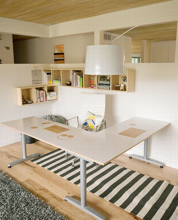 Interior Decoration And Wonderful Interior Decoration With Beautiful And Ergonomic Home Office With Small Storage Space With L Shaped Wooden Table On Striped Rug  Elegant And Modern Home Office Design For A Stylish Working Space