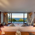 Blue Sea Right Adorable Blue Sea View Enjoyed Right In Front Of Malimbu Cliff Villa Indonesia Master Queen Bed With Patterned Pillows Dream Homes Amazing Modern Villa With A Beautiful Panoramic View In Indonesia