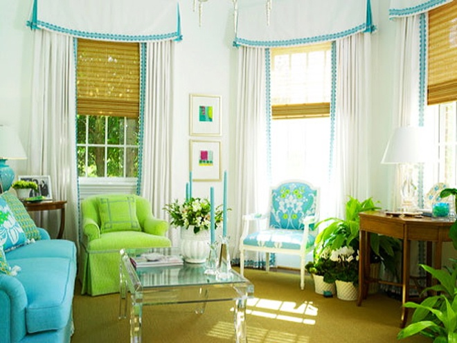 Green Blue Inside Airy Green Blue Living Room Inside Farmhouse With Skirted Furniture And Fresh Greenery Growing In The Pots Interior Design Easy Stylish Home Designed By Bright Green Color Schemes