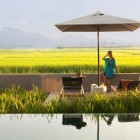 Field And Seen Amazing Field And Mountain View Seen From Alila Villas Soori Lounge With Infinity Swimming Pool Constructed Behind Lounge Hotels & Resorts Luxurious Modern Tropical Villa With Indoor And Outdoor Swimming Pools