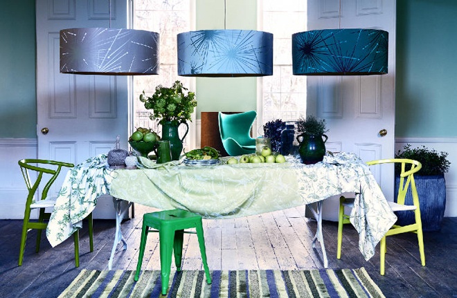 Green Blue Furnished Amazing Green Blue Living Room Furnished With Table Covered By Tablecloth And Centerpiece With Pendants Interior Design Easy Stylish Home Designed By Bright Green Color Schemes